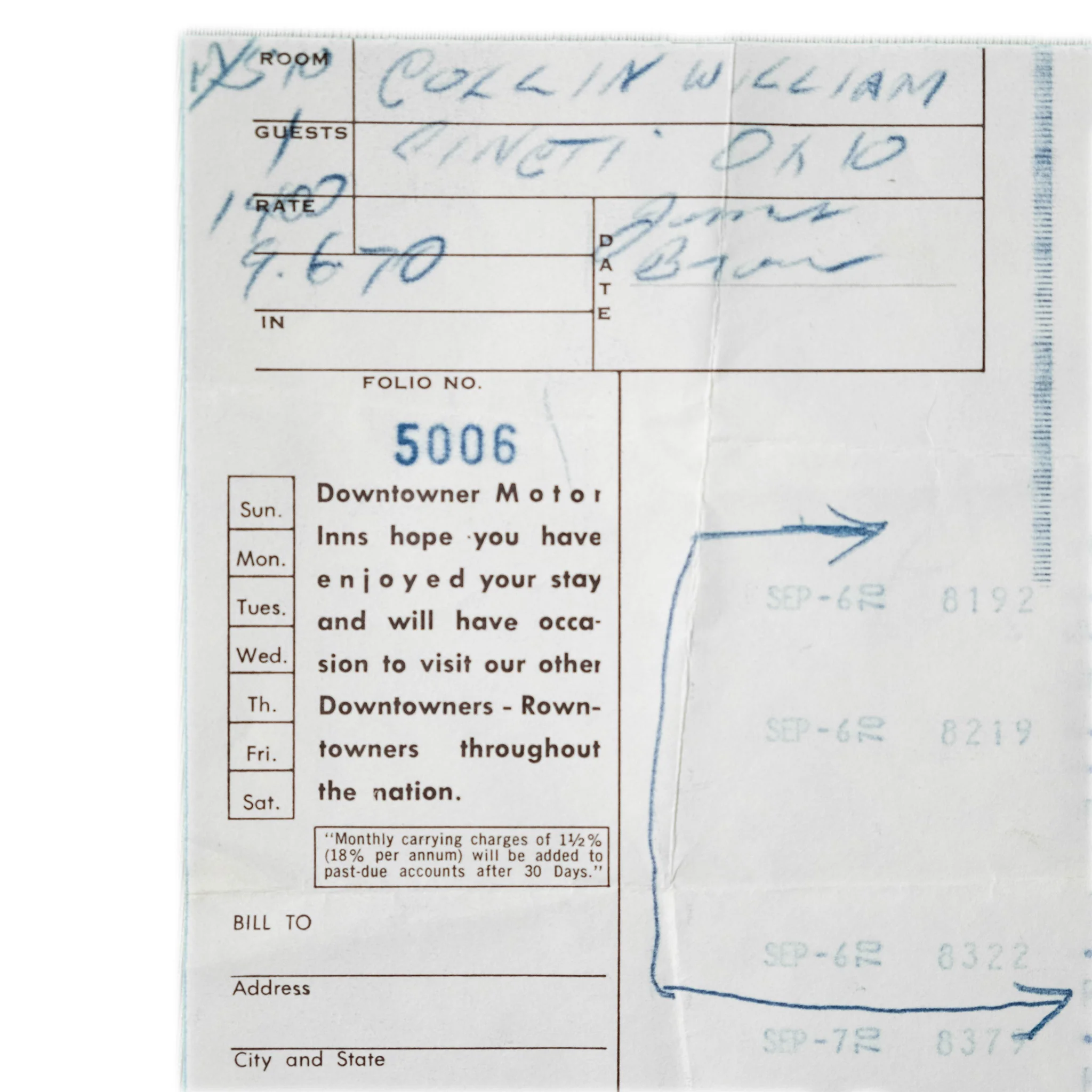 Hotel Receipt Signed by James Brown, 1970 - Image 3