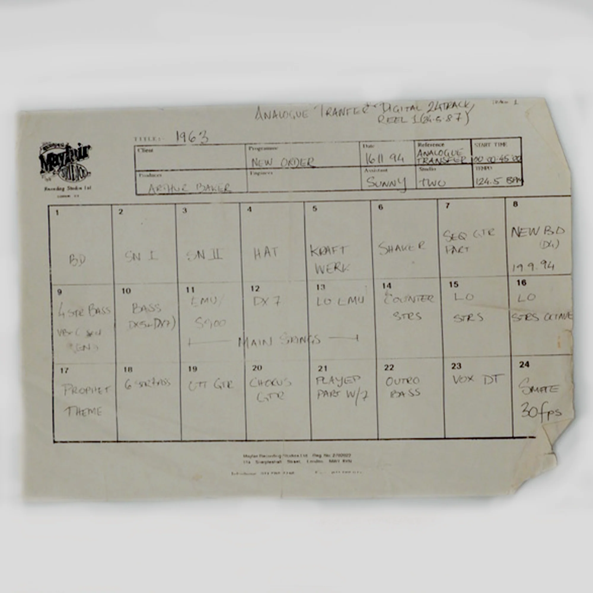 New Order – “1963” Original Studio Mixing Desk Plan - Image 4